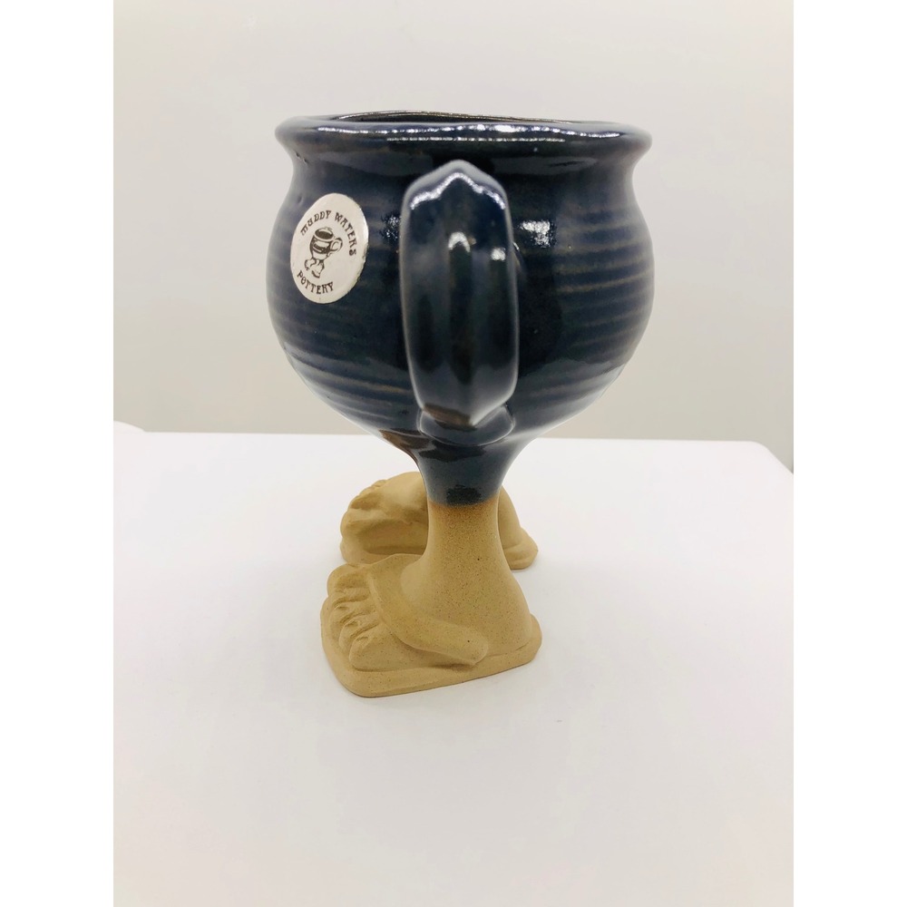 Muddy Waters Pottery 1985 Vintage Feet Flip Flops Coffee Mug Cobalt Blue 6in - Picture 7 of 11